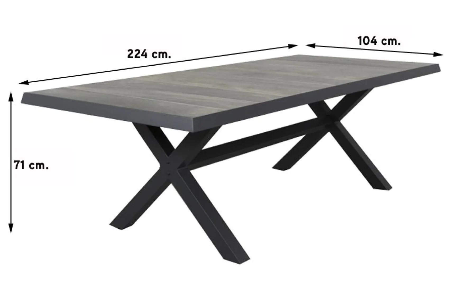 Admiral kruispoot tuintafel - 224 x 104 cm. - antraciet