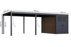 Advance lamellen overkapping 3,6x6 m. incl. berging 3,6x2 m. Aluminium - Antraciet