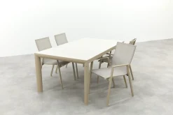 Atmos/Kings stapelbare 4-persoons tuinset 180x100 cm. - Latte