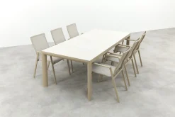 Atmos/Kings stapelbare tuinset voor 6 personen 220x100 cm. - Latte