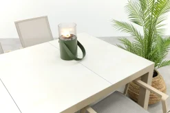 Atmos/Kings stapelbare tuinset voor 6 personen 220x100 cm. - Latte