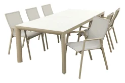 Atmos/Kings stapelbare tuinset voor 6 personen 220x100 cm. - Latte