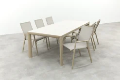Atmos/Kings stapelbare tuinset voor 6 personen 220x100 cm. - Latte