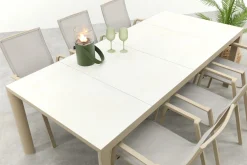 Atmos/Kings stapelbare tuinset voor 6 personen 220x100 cm. - Latte