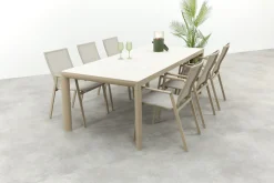 Atmos/Kings stapelbare tuinset voor 6 personen 220x100 cm. - Latte