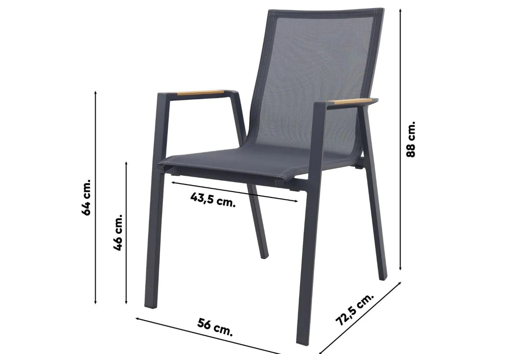Atmos stapelbare tuinstoel met teak armleuning - Antraciet