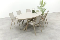 Atmos/Ventaro stapelbare ovale tuinset 240x115 cm. - Latte