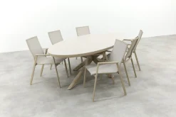 Atmos/Ventaro stapelbare ovale tuinset 240x115 cm. - Latte