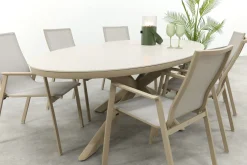Atmos/Ventaro stapelbare ovale tuinset 240x115 cm. - Latte