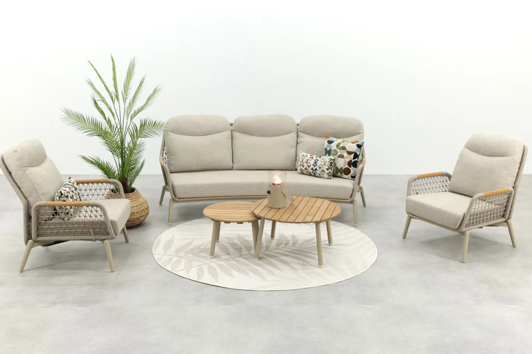Bilbao/Mindo verstelbare rope stoel-bank loungeset - Latte/Teak