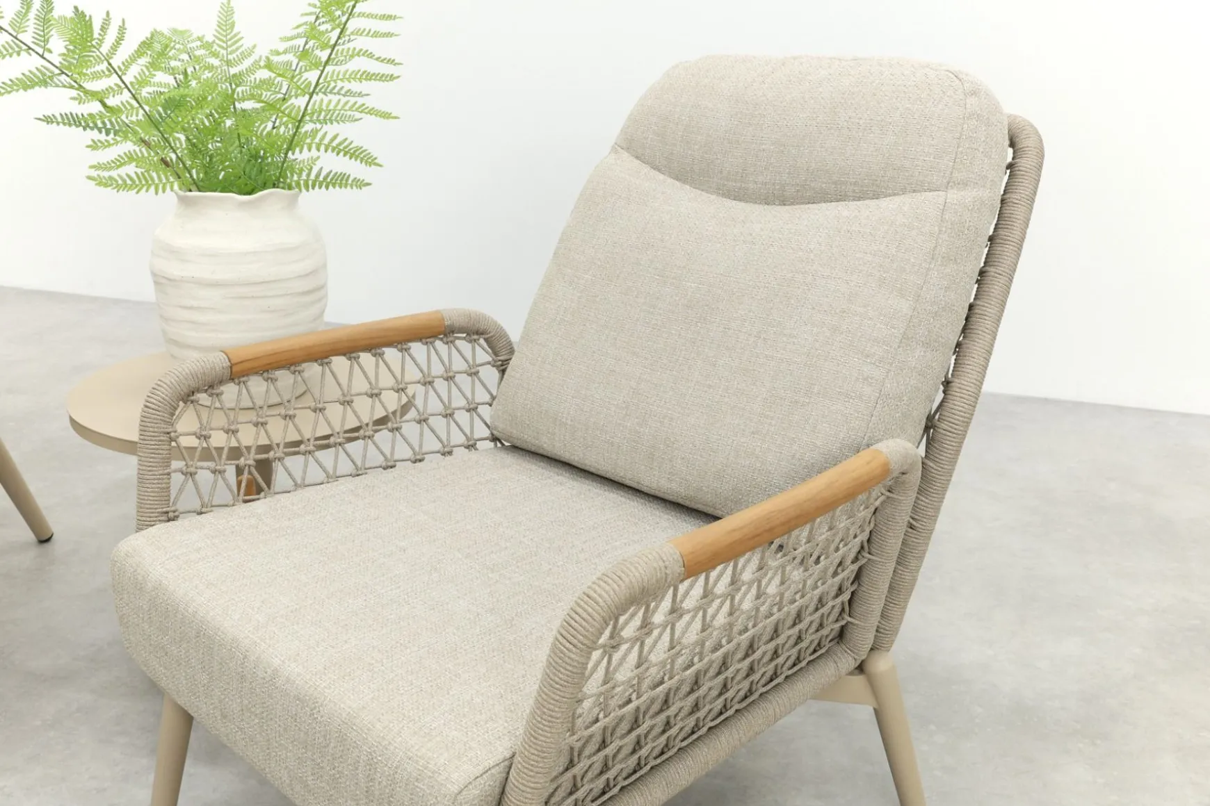 Bilbao/Mindo verstelbare rope stoel-bank loungeset - Latte/Teak