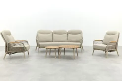 Bilbao/Mindo verstelbare rope stoel-bank loungeset - Latte/Teak