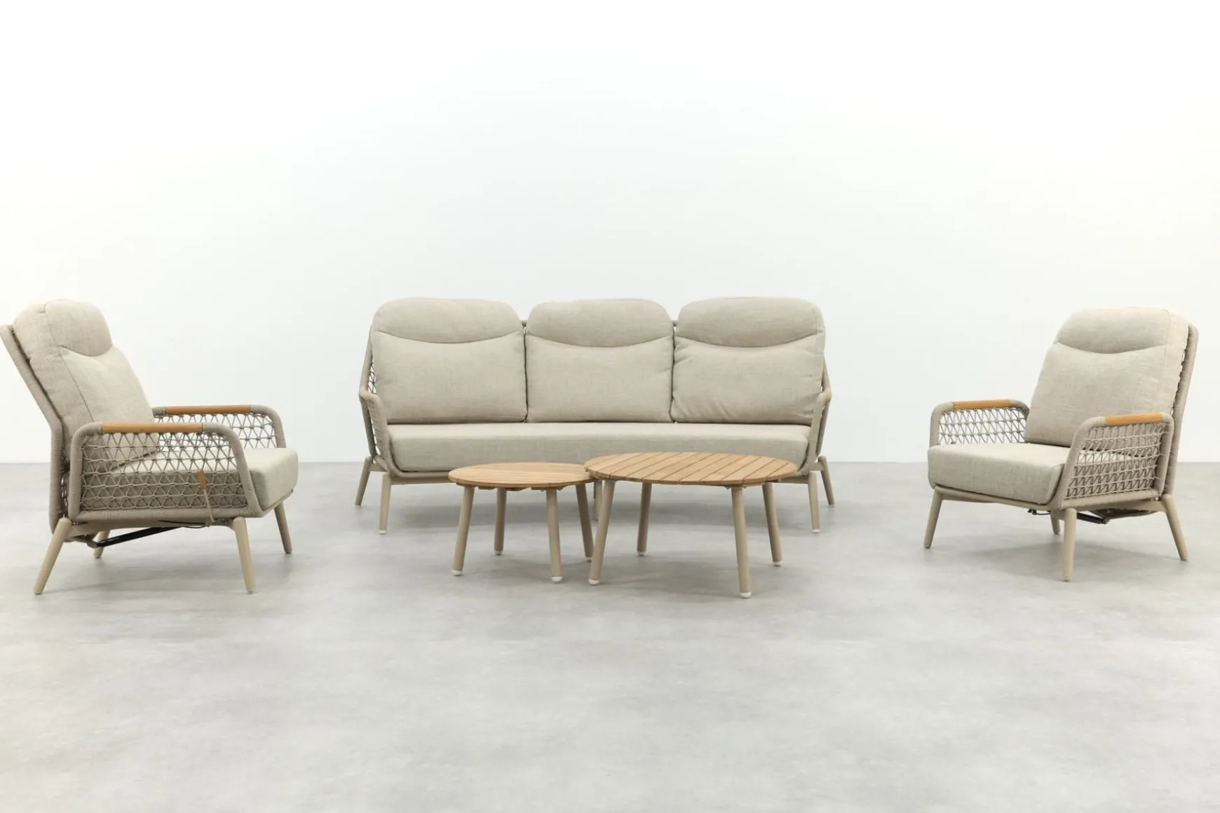 Bilbao/Mindo verstelbare rope stoel-bank loungeset - Latte/Teak