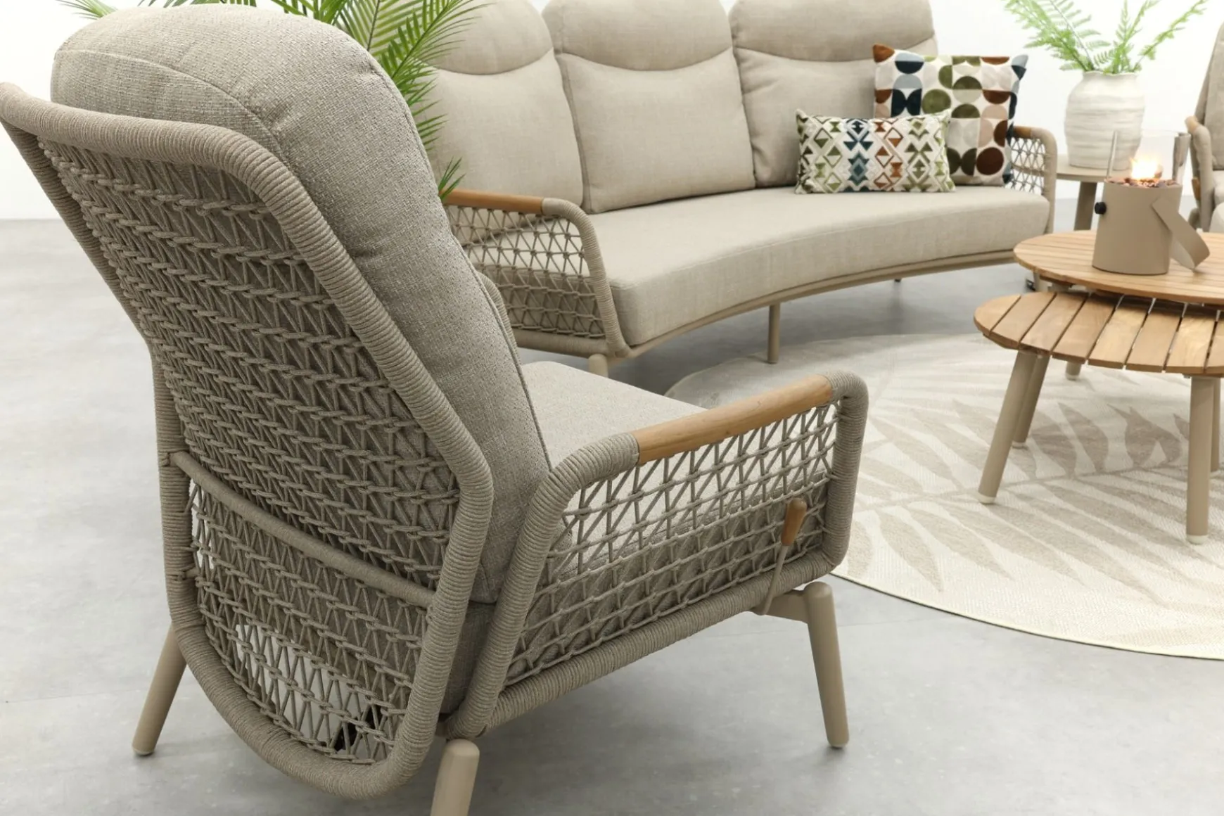 Bilbao/Mindo verstelbare rope stoel-bank loungeset - Latte/Teak