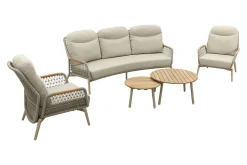 Bilbao/Mindo verstelbare rope stoel-bank loungeset - Latte/Teak