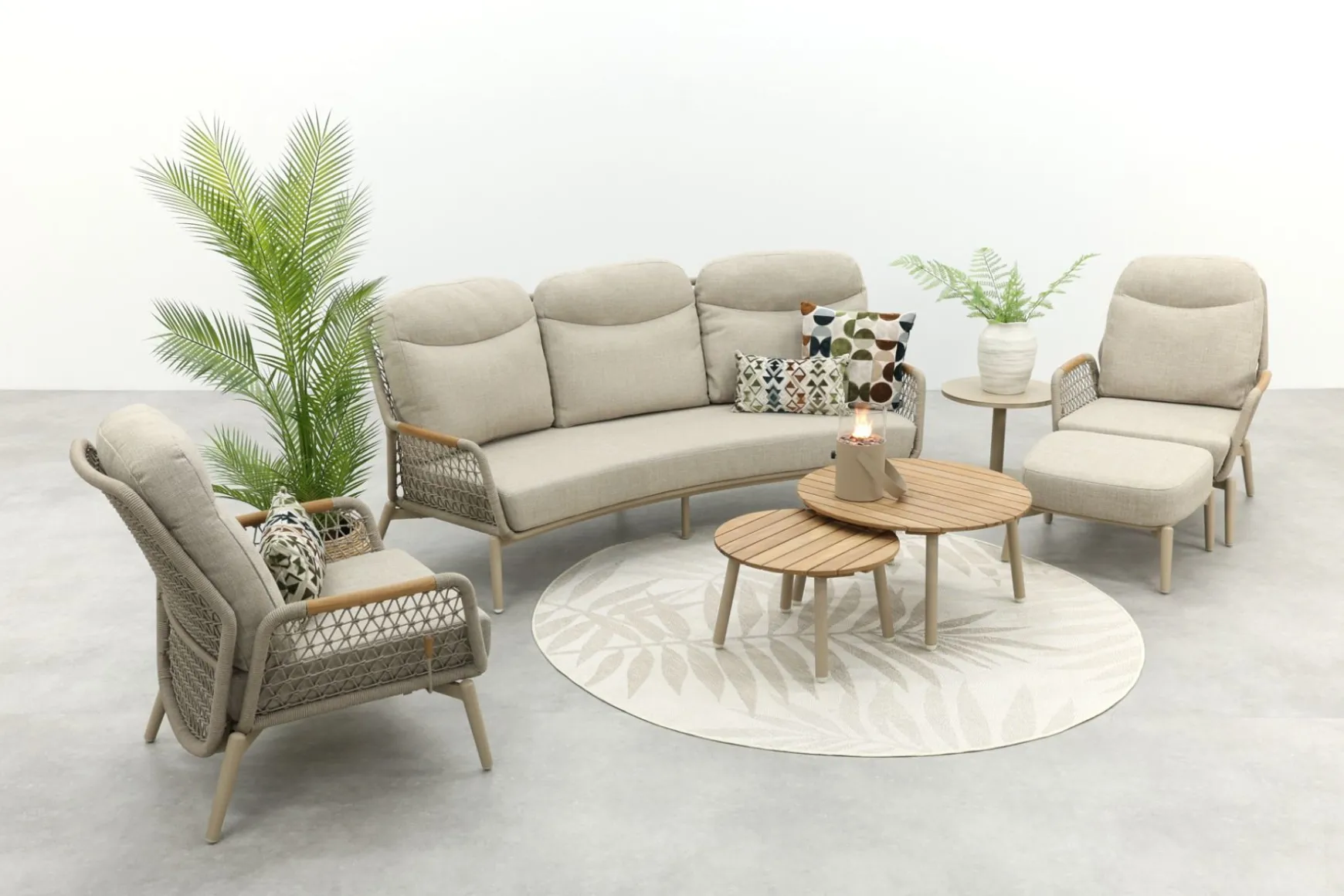 Bilbao/Mindo verstelbare rope stoel-bank loungeset - Latte/Teak
