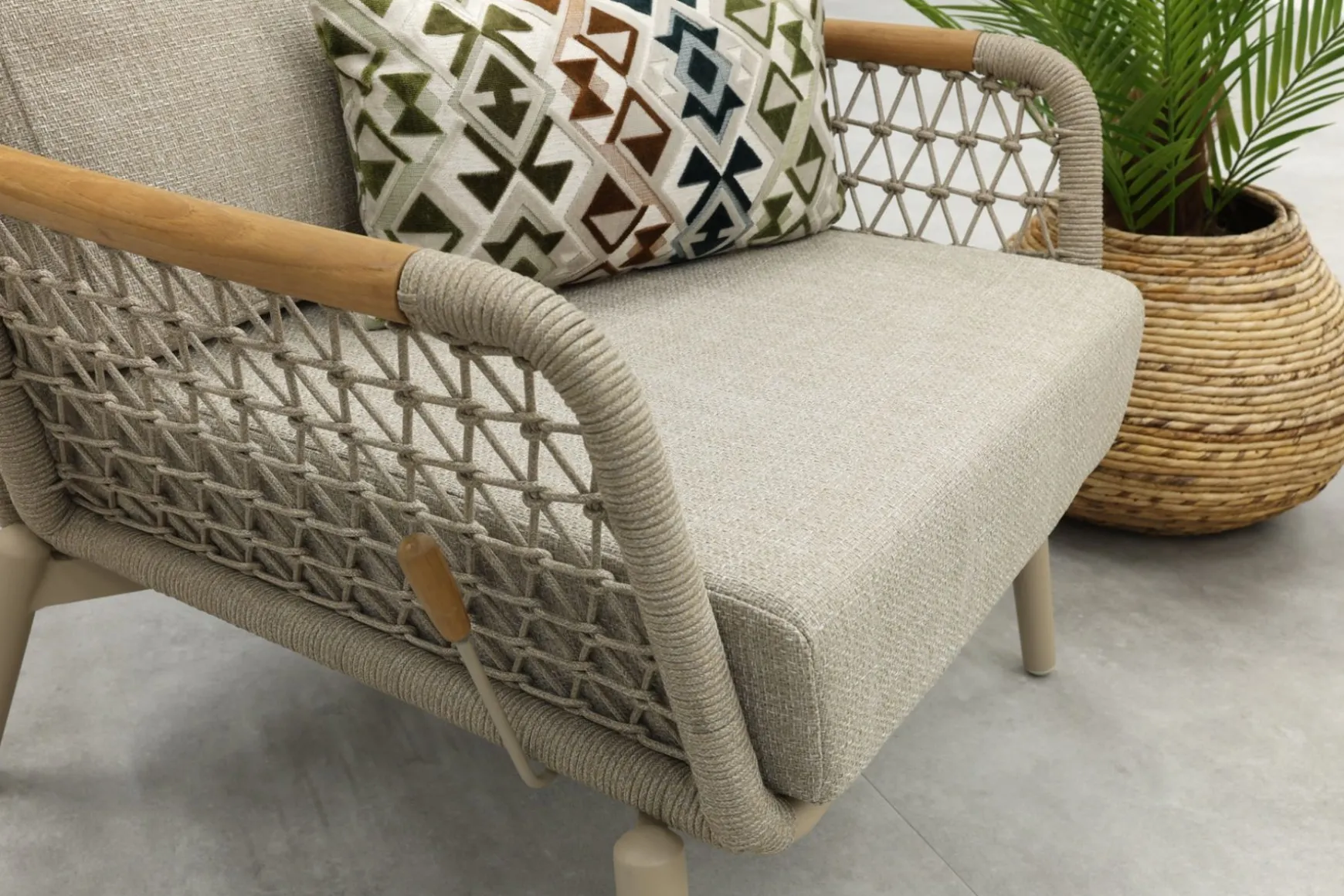 Bilbao/Mindo verstelbare rope stoel-bank loungeset - Latte/Teak