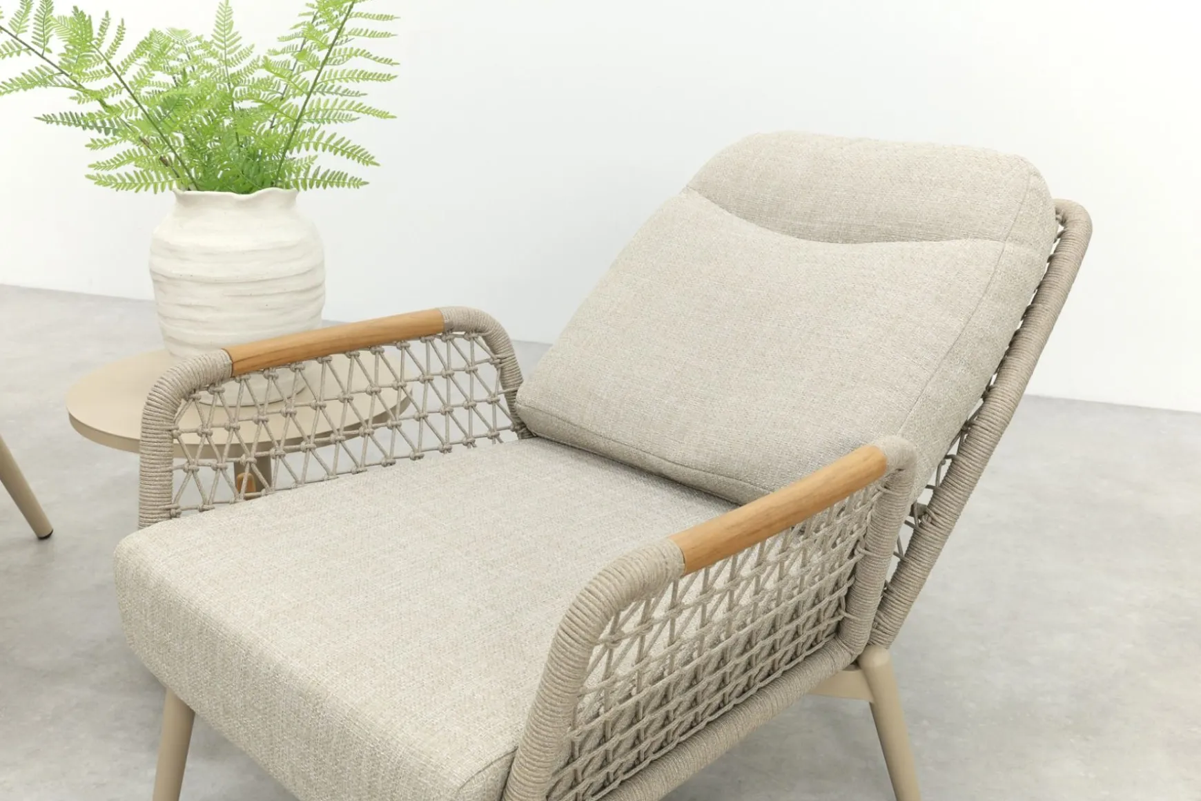 Bilbao/Mindo verstelbare rope stoel-bank loungeset - Latte/Teak