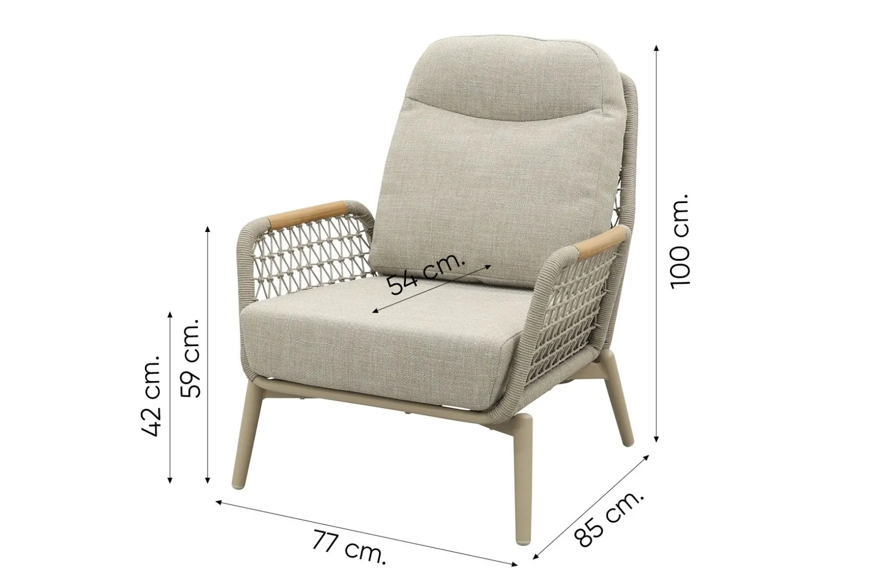 Bilbao/Mindo verstelbare rope stoel-bank loungeset - Latte/Teak