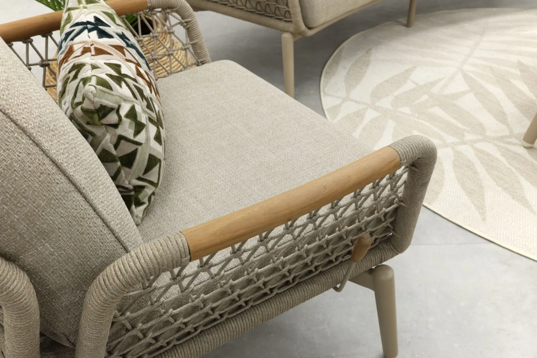 Bilbao/Mindo verstelbare rope stoel-bank loungeset - Latte/Teak
