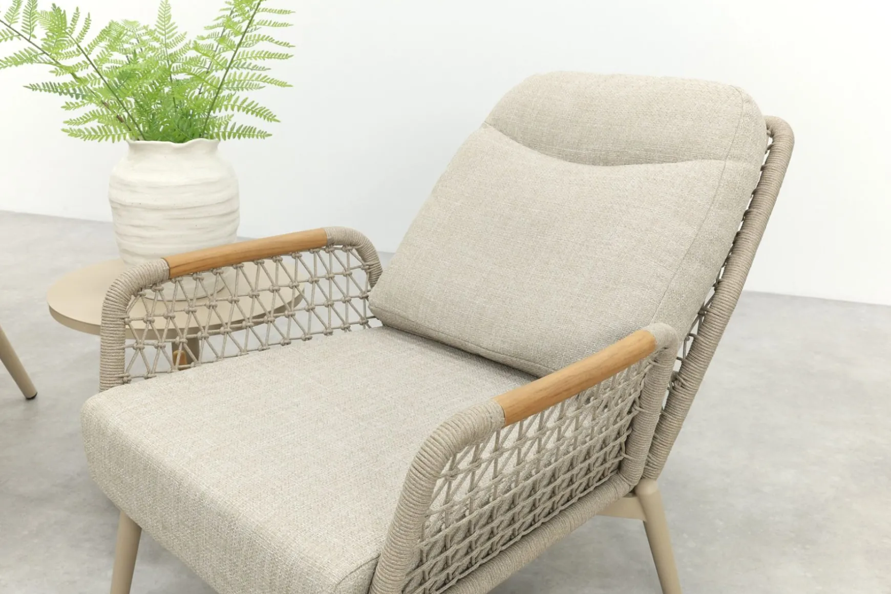 Bilbao/Mindo verstelbare rope stoel-bank loungeset - Latte/Teak