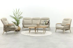 Bilbao/Mindo verstelbare rope stoel-bank loungeset - Latte/Teak
