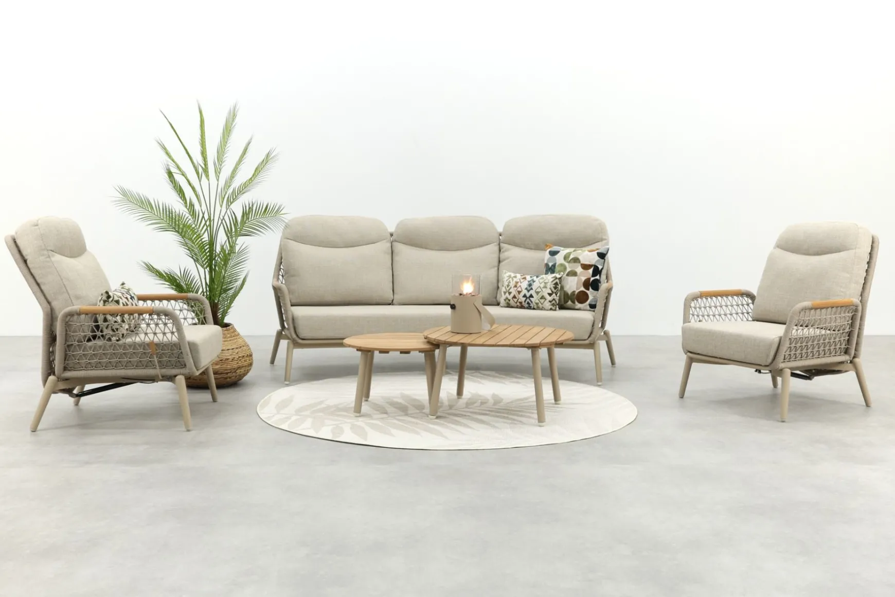 Bilbao/Mindo verstelbare rope stoel-bank loungeset - Latte/Teak