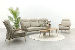 Bilbao/Mindo verstelbare rope stoel-bank loungeset - Latte/Teak
