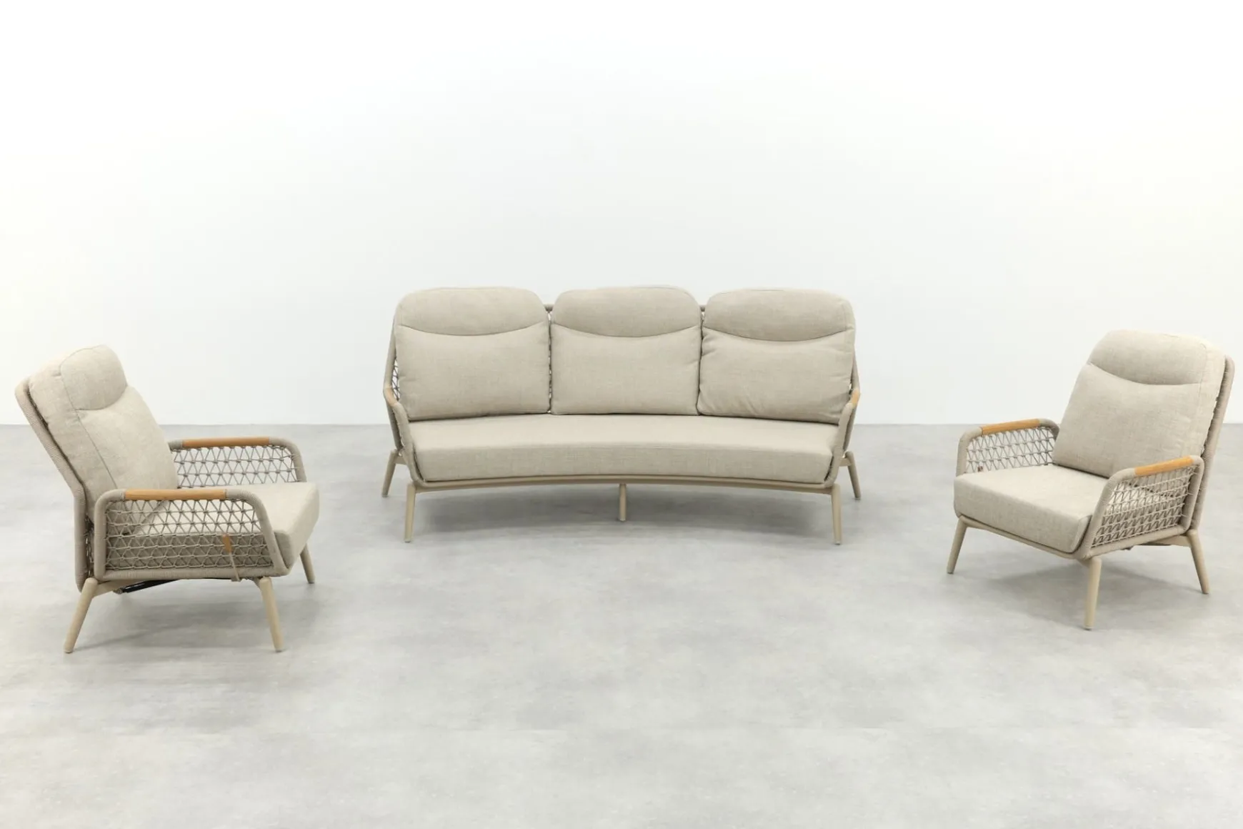 Bilbao verstelbare rope stoel-bank loungeset - Latte/Teak