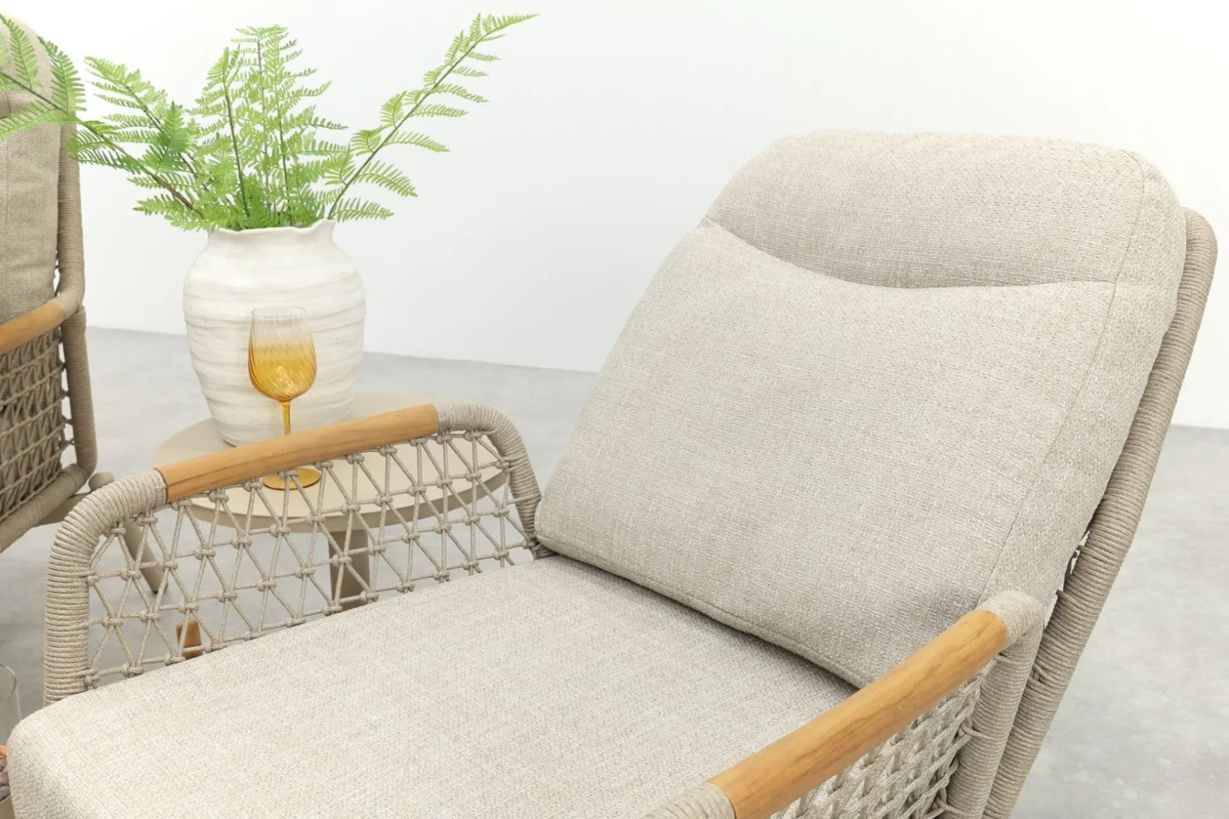 Bilbao verstelbare rope stoel-bank loungeset - Latte/Teak