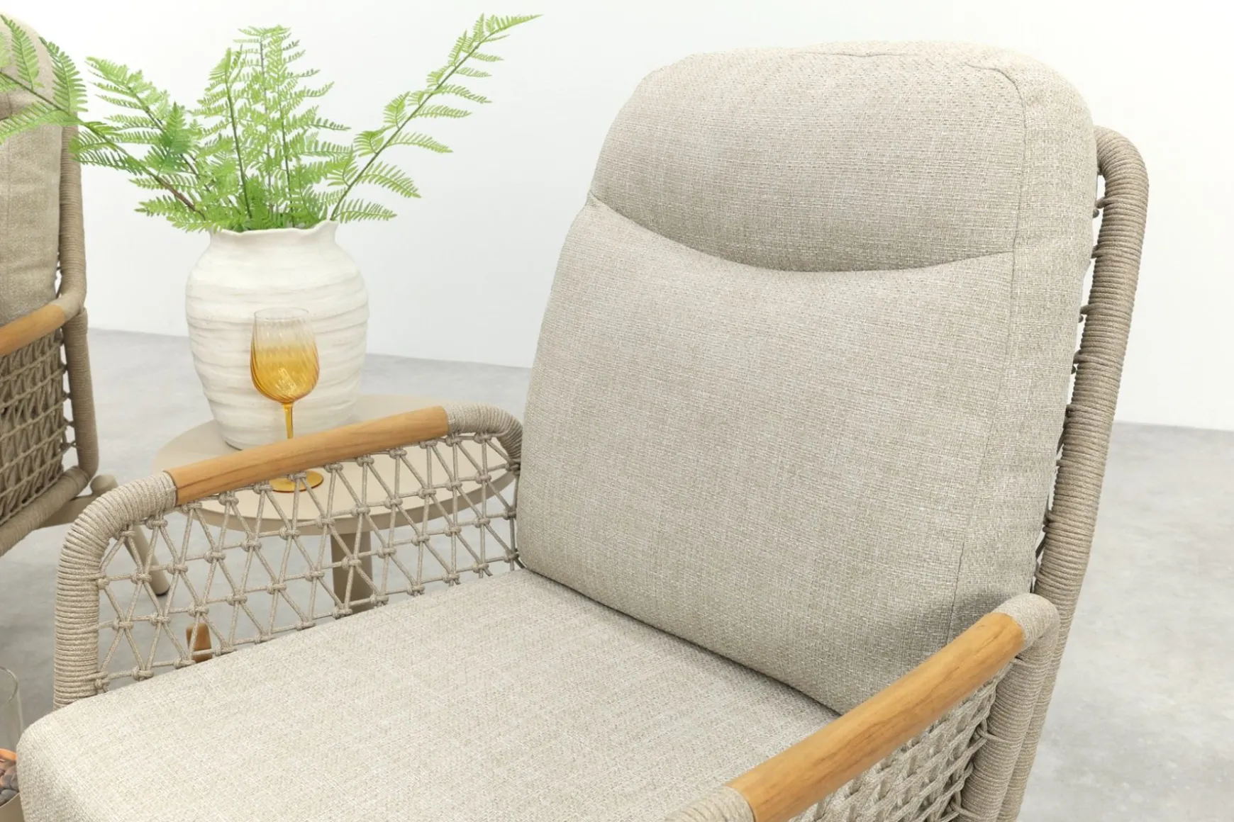 Bilbao verstelbare rope stoel-bank loungeset - Latte/Teak