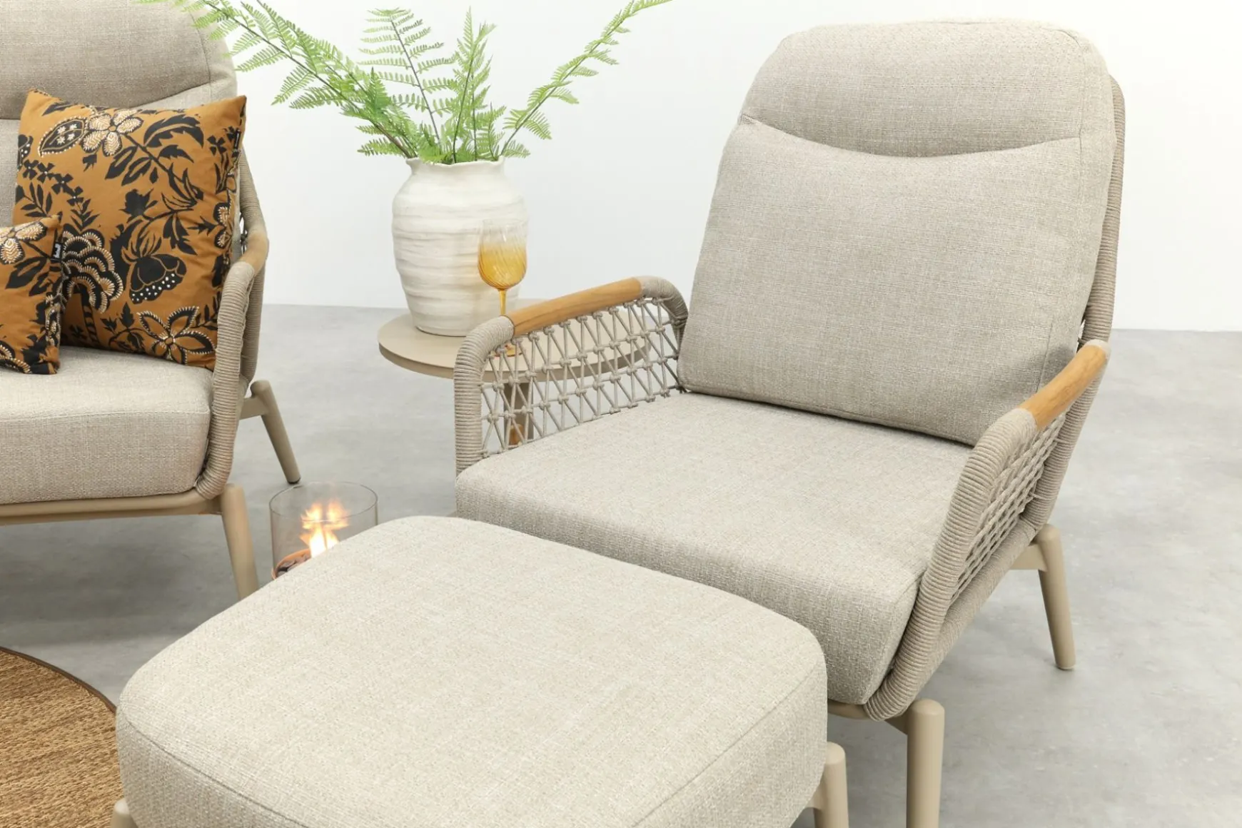 Bilbao verstelbare rope stoel-bank loungeset - Latte/Teak