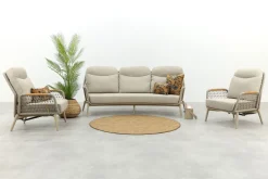 Bilbao verstelbare rope stoel-bank loungeset - Latte/Teak