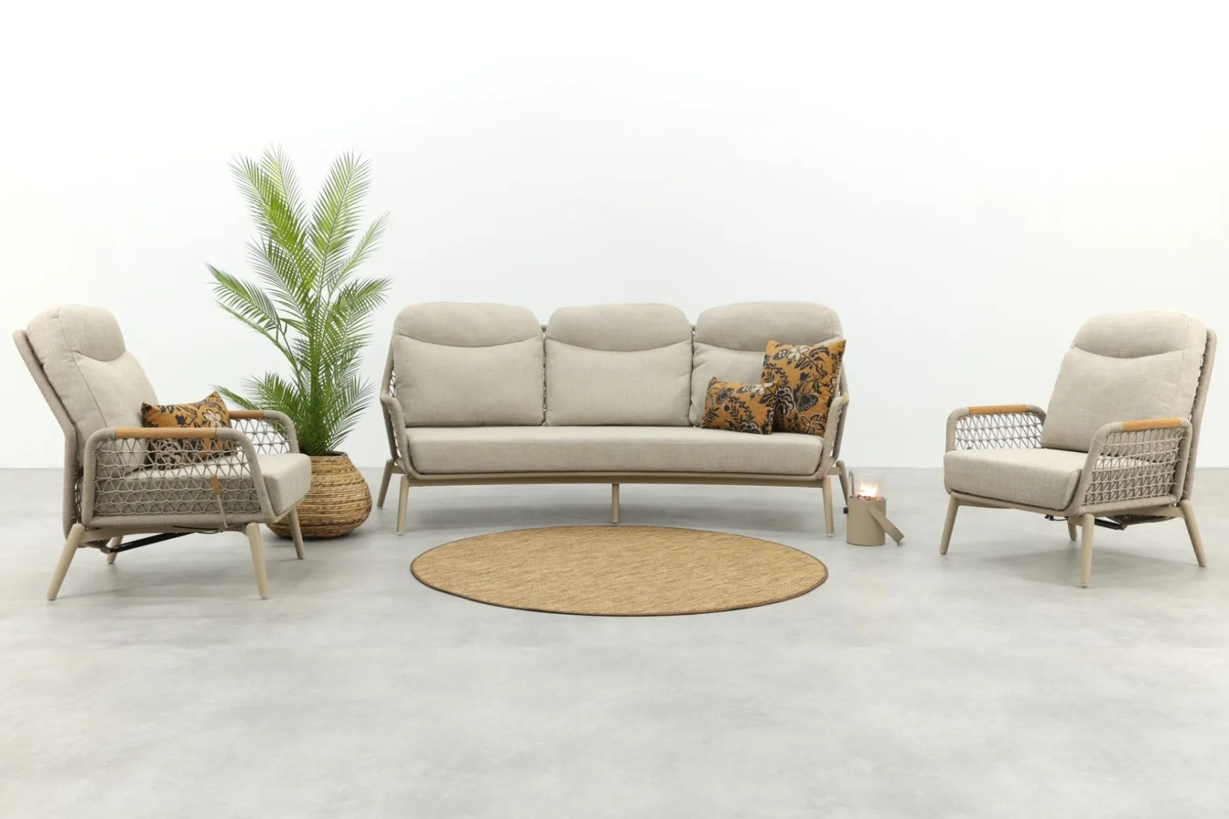 Bilbao verstelbare rope stoel-bank loungeset - Latte/Teak