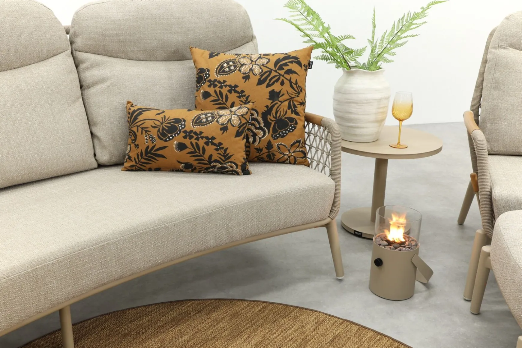 Bilbao verstelbare rope stoel-bank loungeset - Latte/Teak
