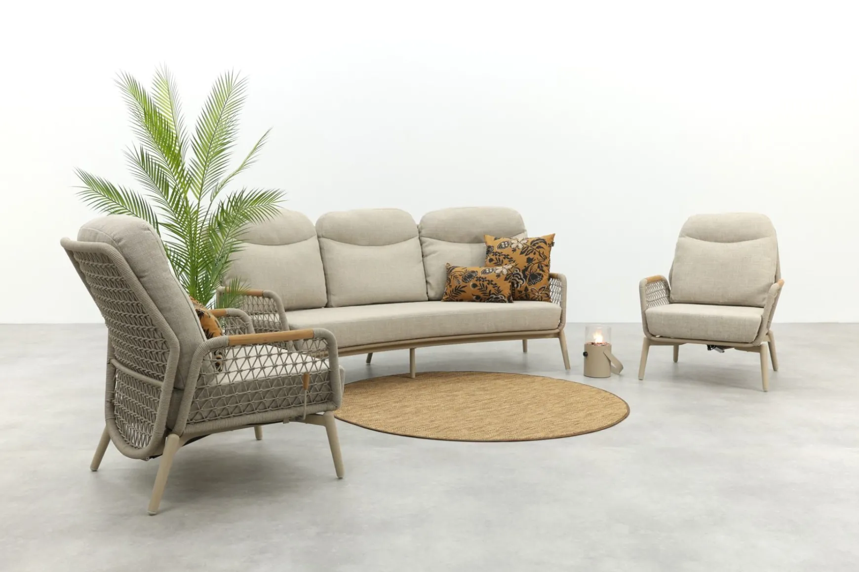 Bilbao verstelbare rope stoel-bank loungeset - Latte/Teak