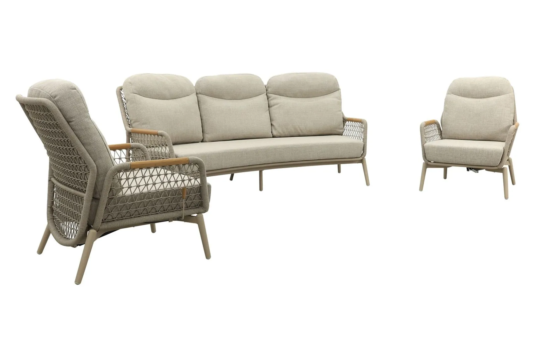 Bilbao verstelbare rope stoel-bank loungeset - Latte/Teak