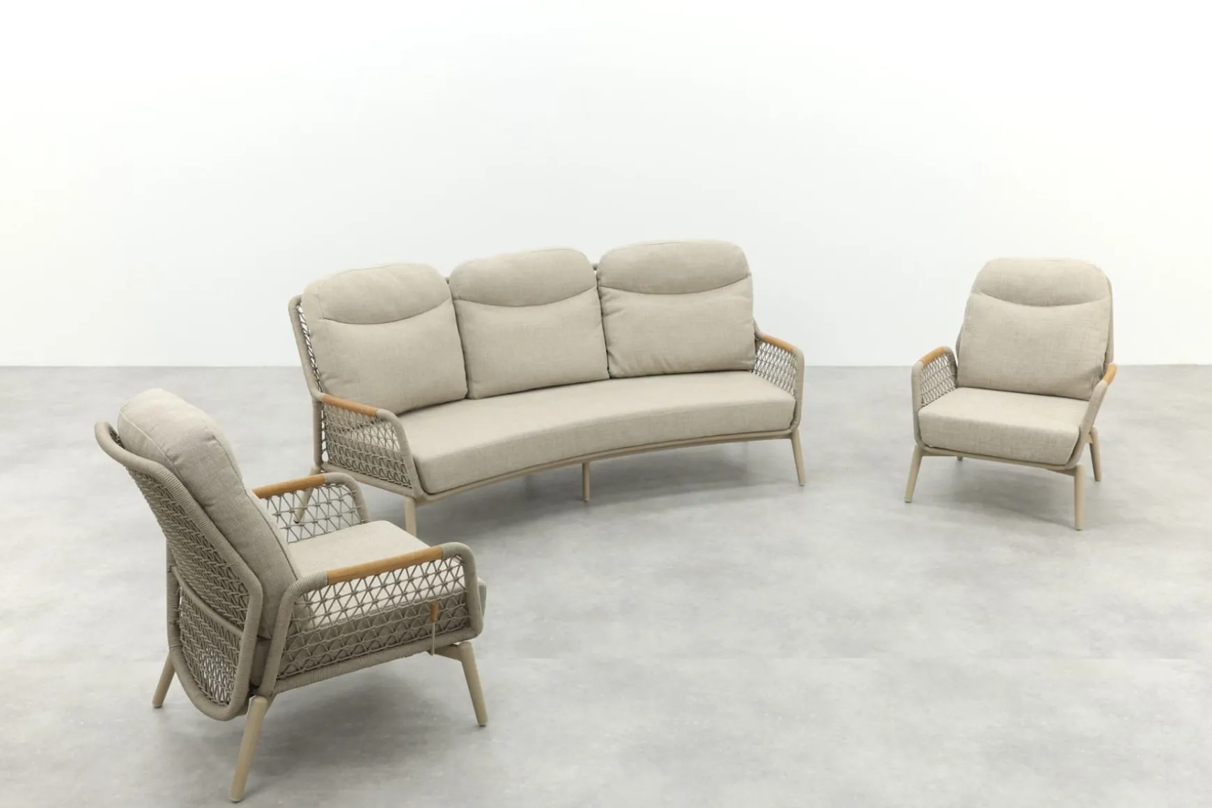 Bilbao verstelbare rope stoel-bank loungeset - Latte/Teak