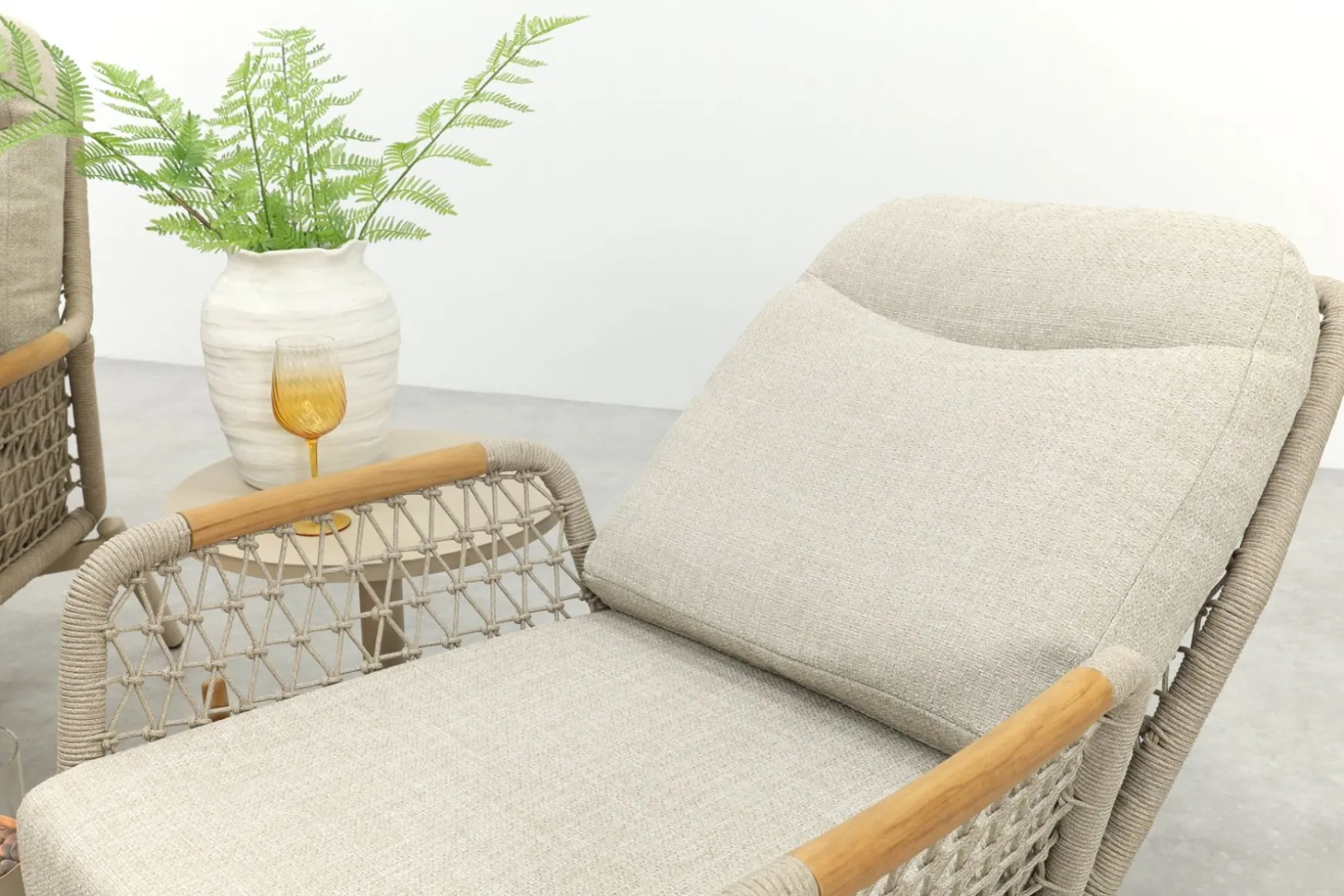 Bilbao verstelbare rope stoel-bank loungeset - Latte/Teak