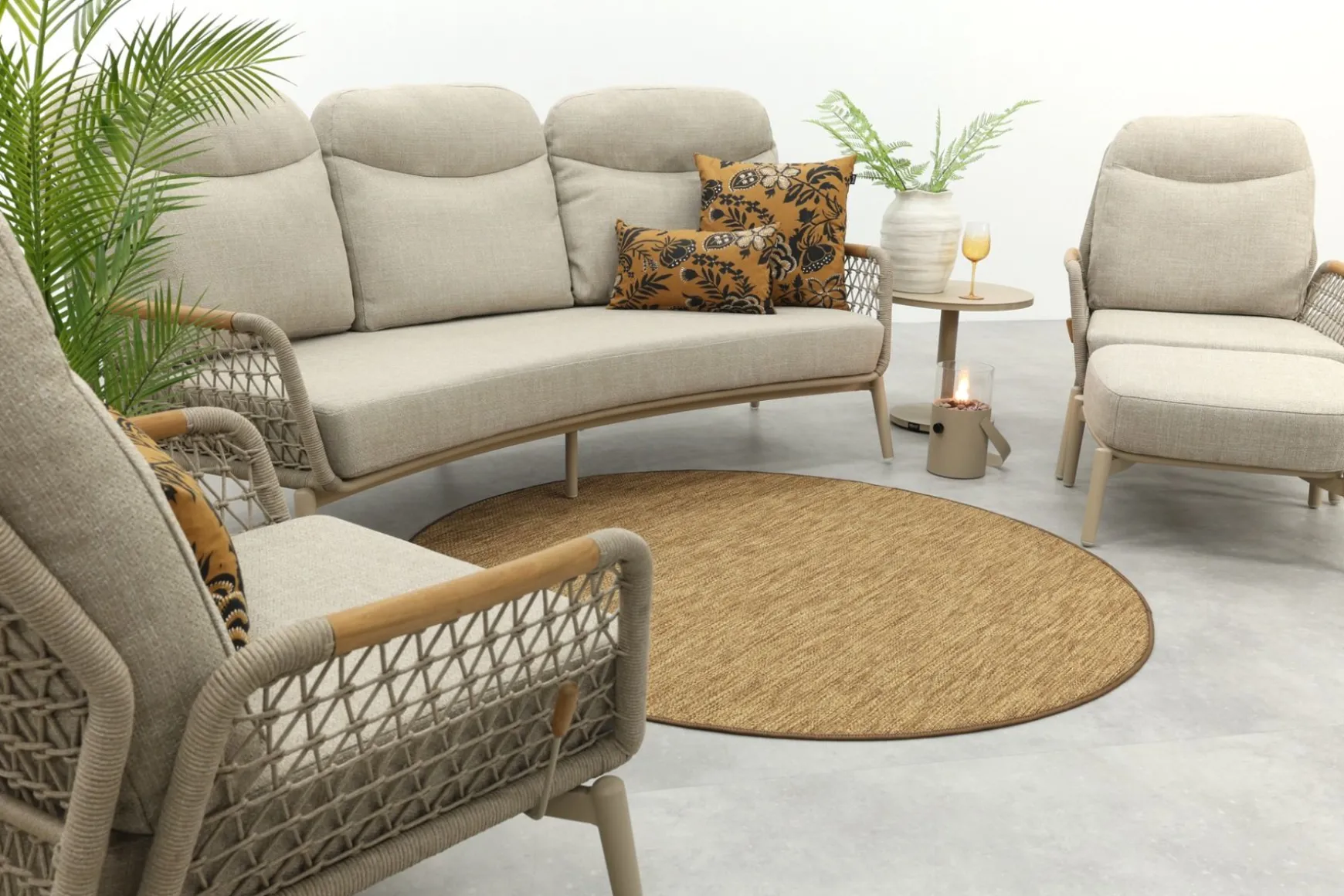 Bilbao verstelbare rope stoel-bank loungeset - Latte/Teak