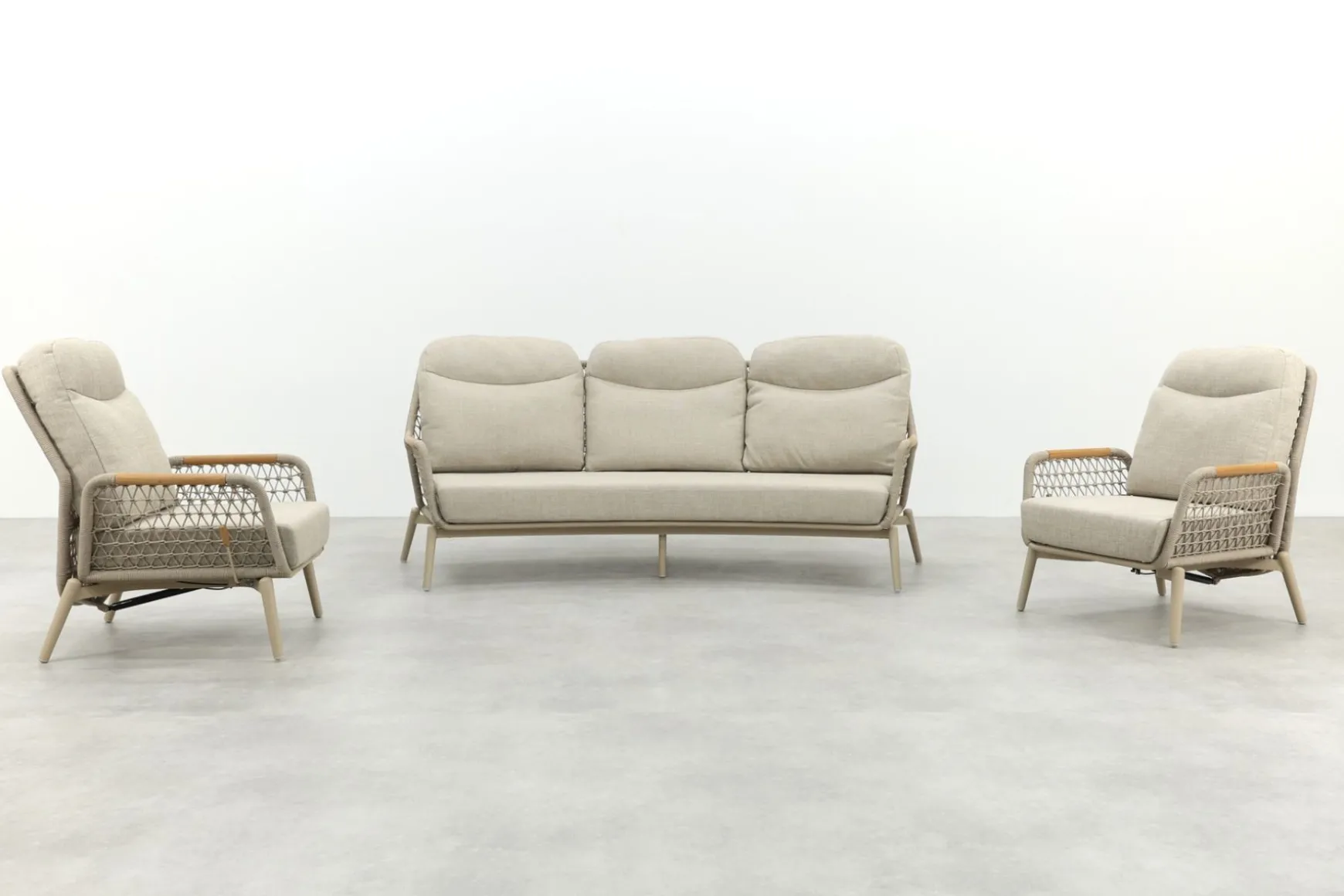 Bilbao verstelbare rope stoel-bank loungeset - Latte/Teak