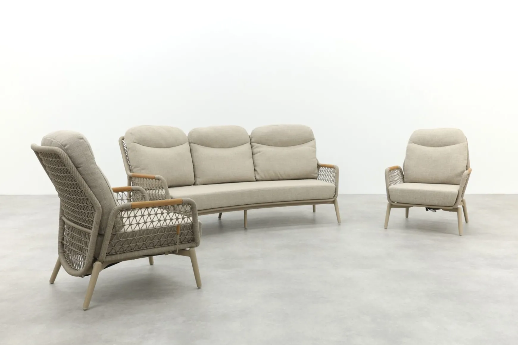 Bilbao verstelbare rope stoel-bank loungeset - Latte/Teak
