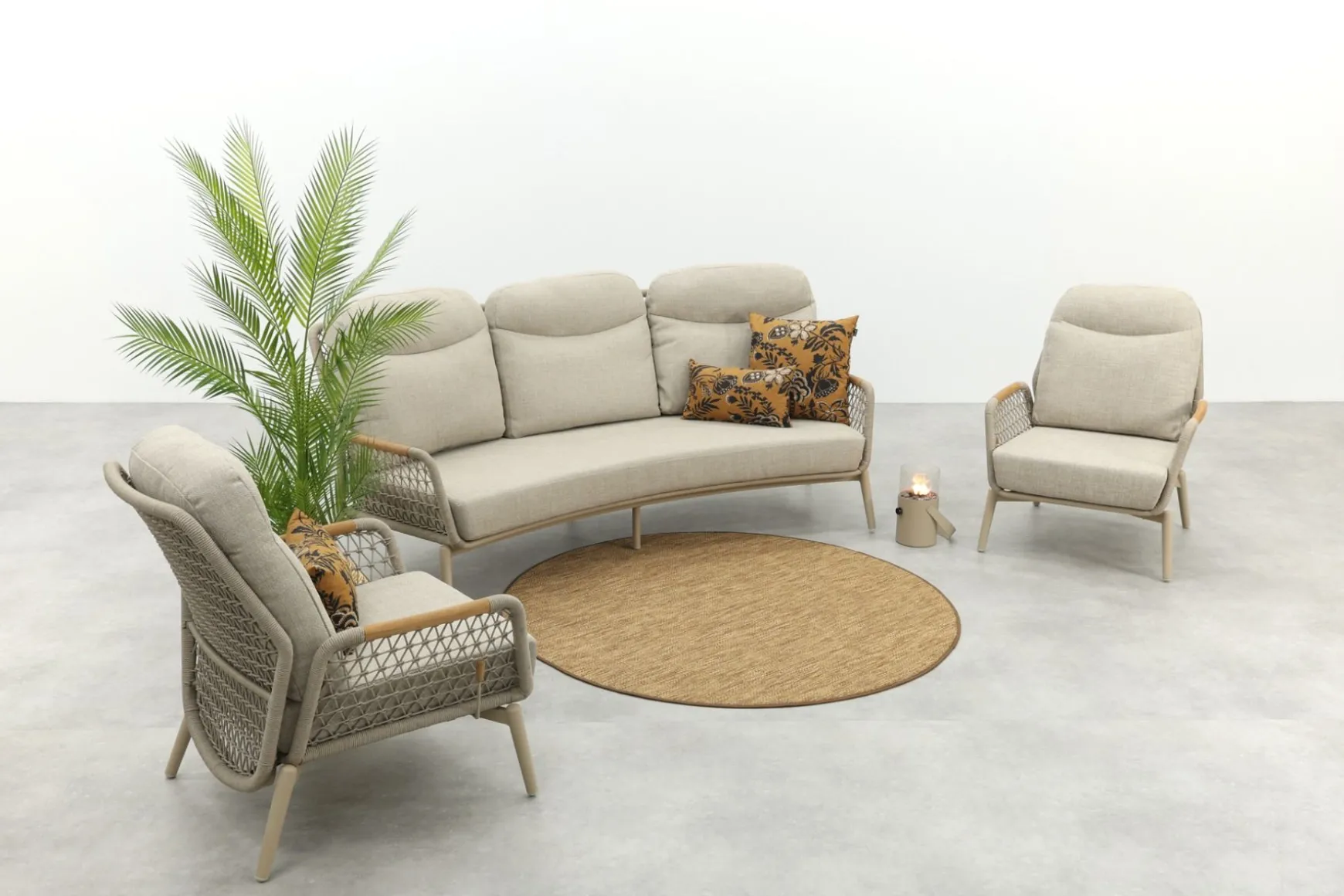 Bilbao verstelbare rope stoel-bank loungeset - Latte/Teak