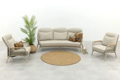 Bilbao verstelbare rope stoel-bank loungeset - Latte/Teak