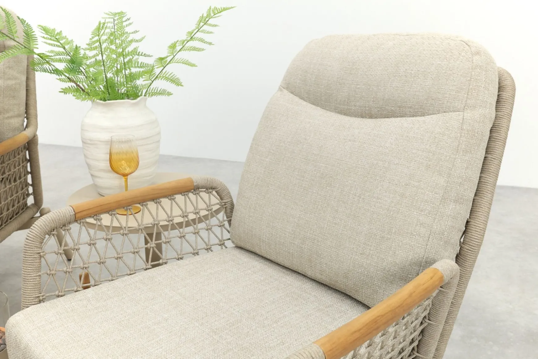 Bilbao verstelbare rope stoel-bank loungeset - Latte/Teak