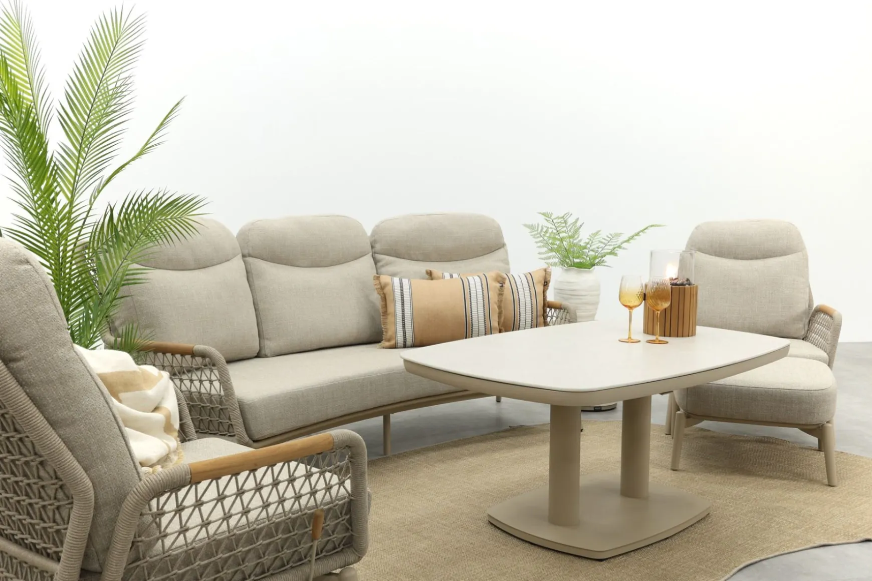 Bilbao/Welton verstelbare rope stoel-bank loungeset - Latte/Teak