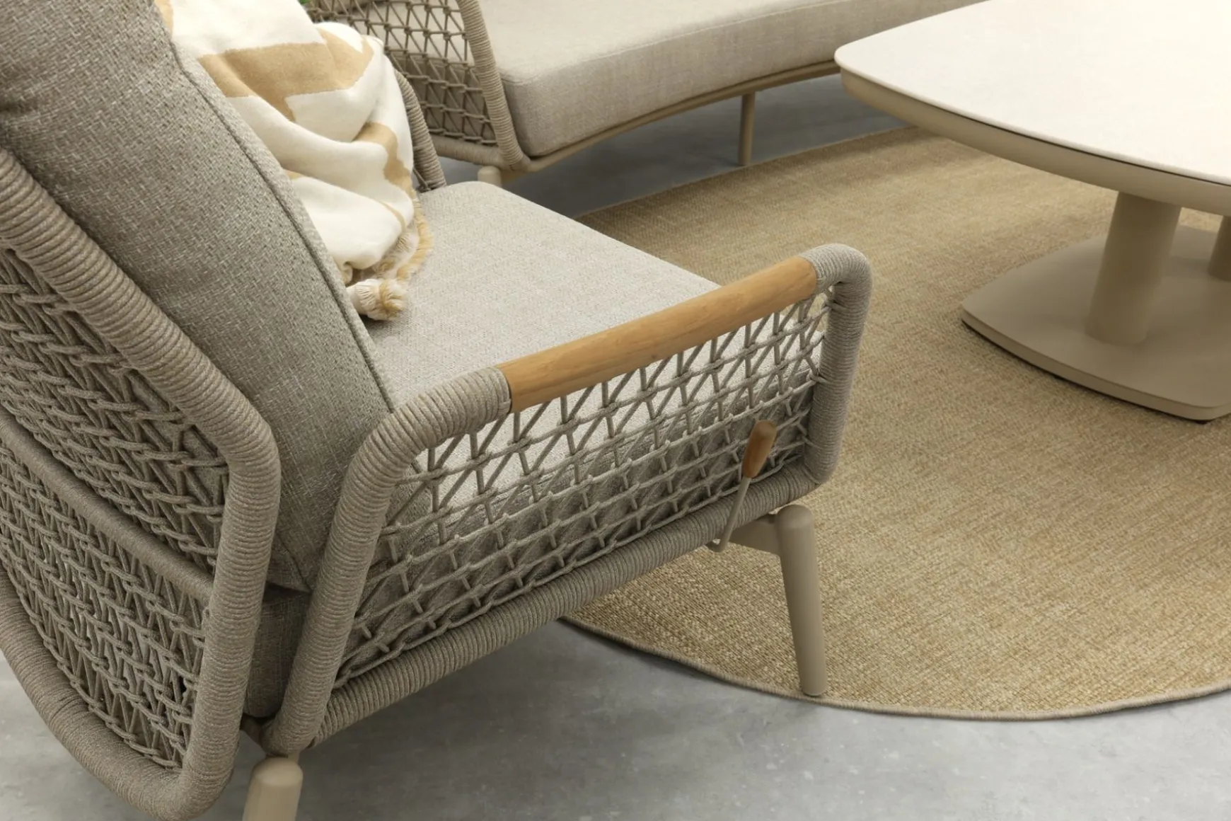 Bilbao/Welton verstelbare rope stoel-bank loungeset - Latte/Teak