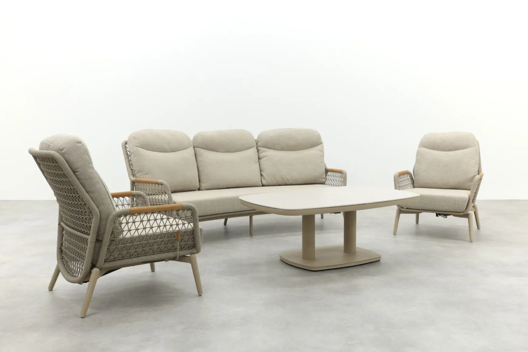 Bilbao/Welton verstelbare rope stoel-bank loungeset - Latte/Teak