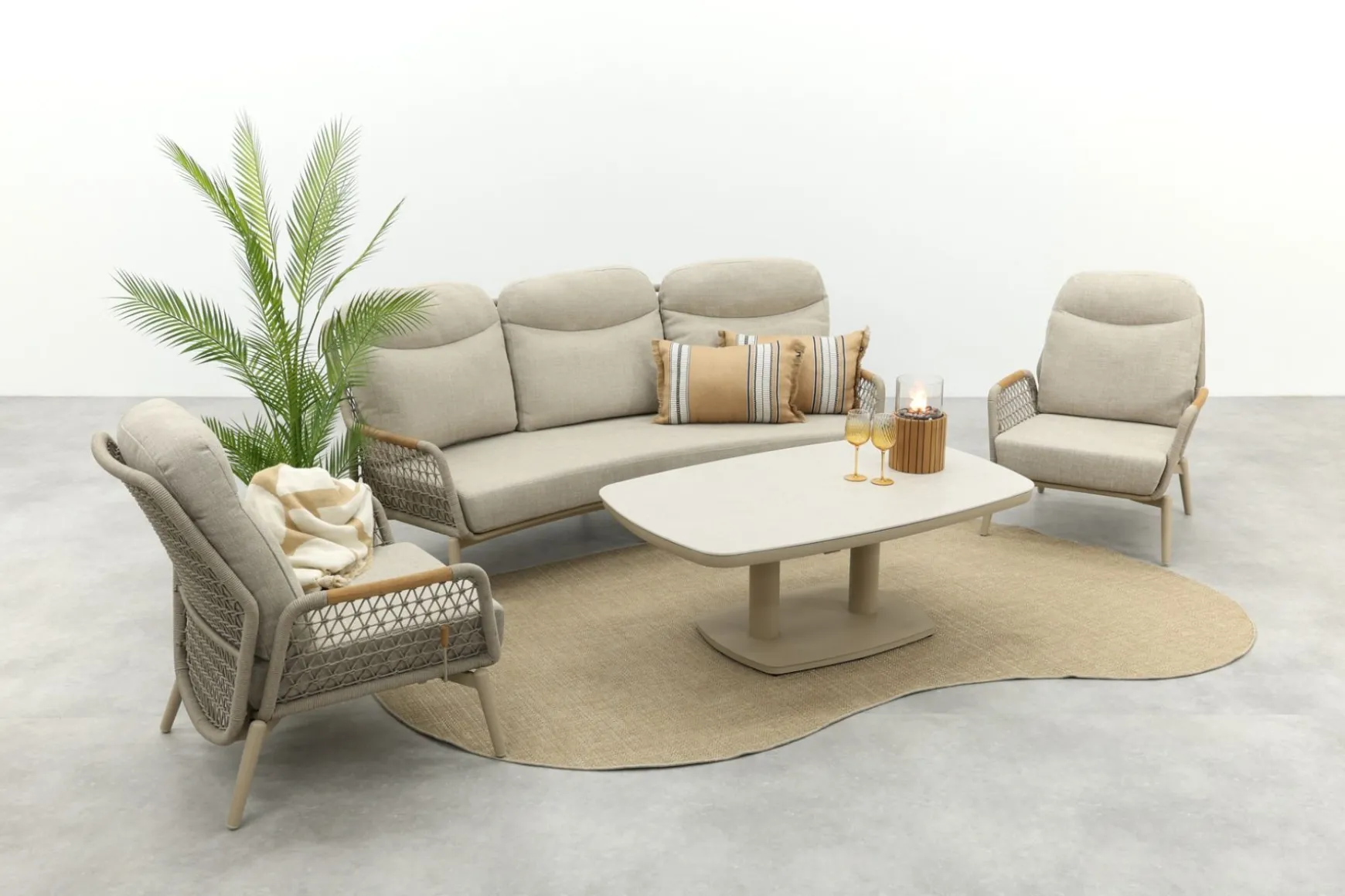 Bilbao/Welton verstelbare rope stoel-bank loungeset - Latte/Teak