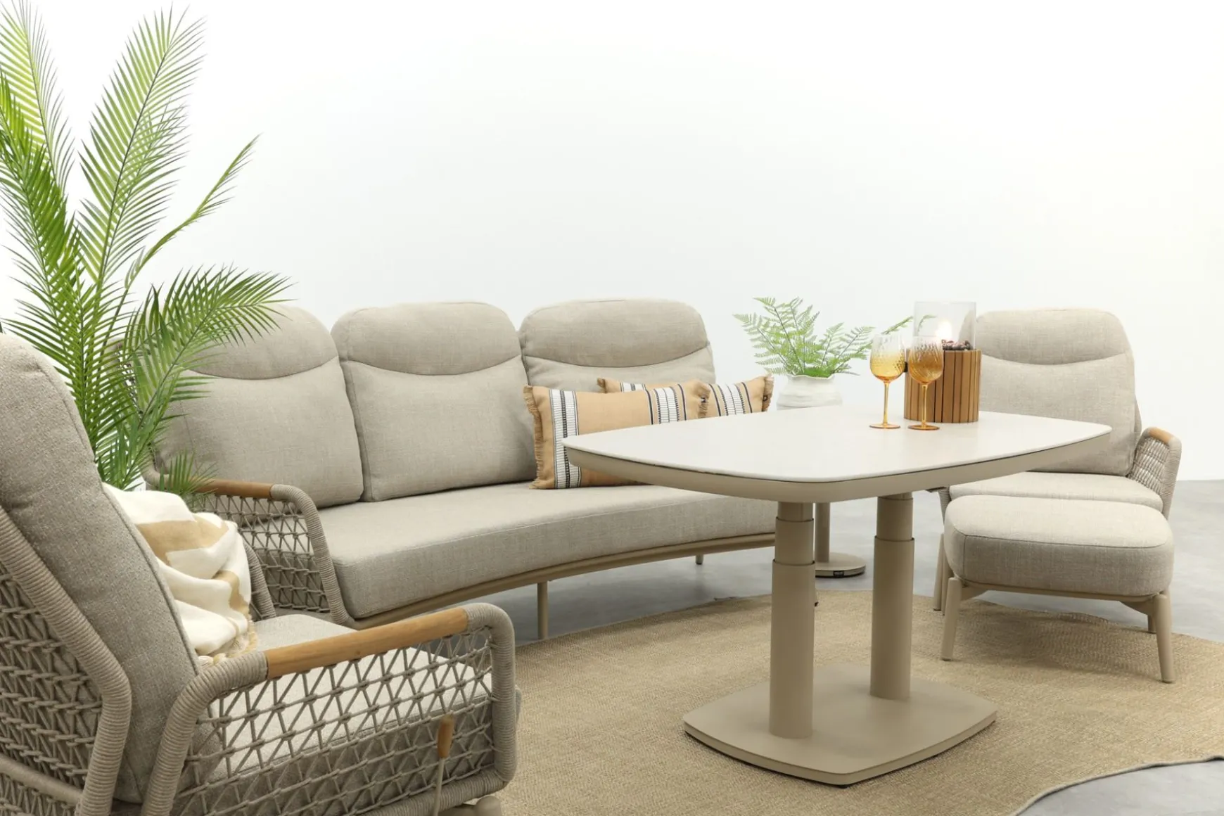 Bilbao/Welton verstelbare rope stoel-bank loungeset - Latte/Teak